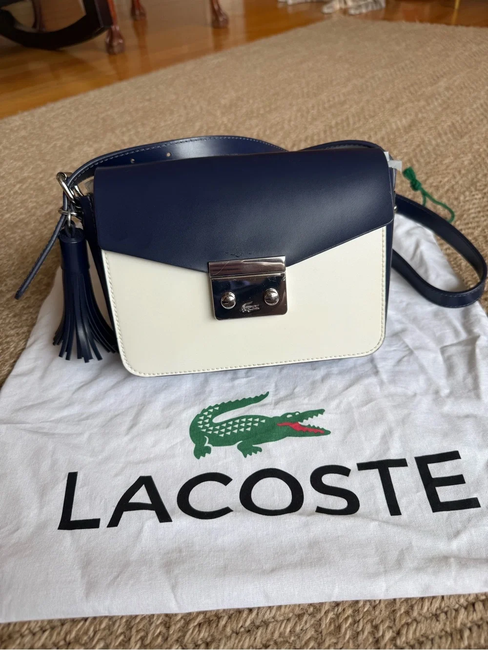 Lacoste LIVE Navy & White Crossbody Bag with Tassel